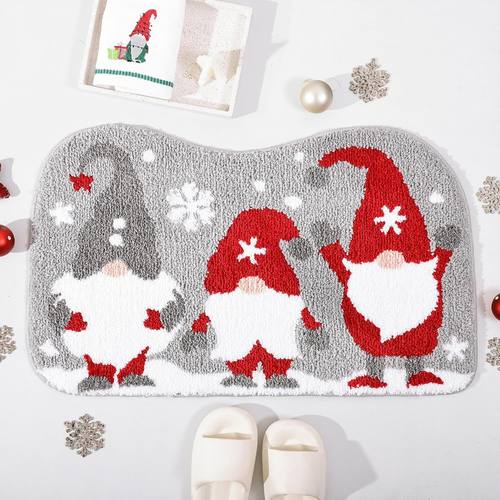 跨境圣诞节仿羊绒地垫浴室吸水脚垫卫生间耐磨地垫入户装饰门垫