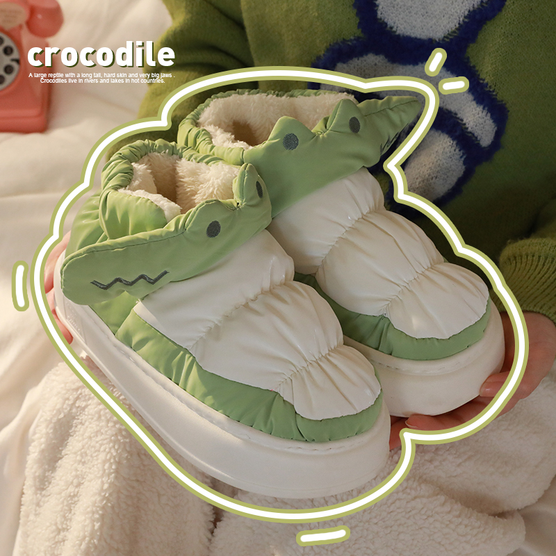 鳄鱼包跟棉拖鞋女冬厚底室内家居