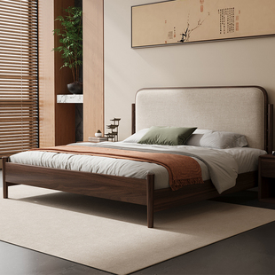 宋氏美学黑胡桃木1.8米实木床1.5米真皮双人床软包婚床2026新款