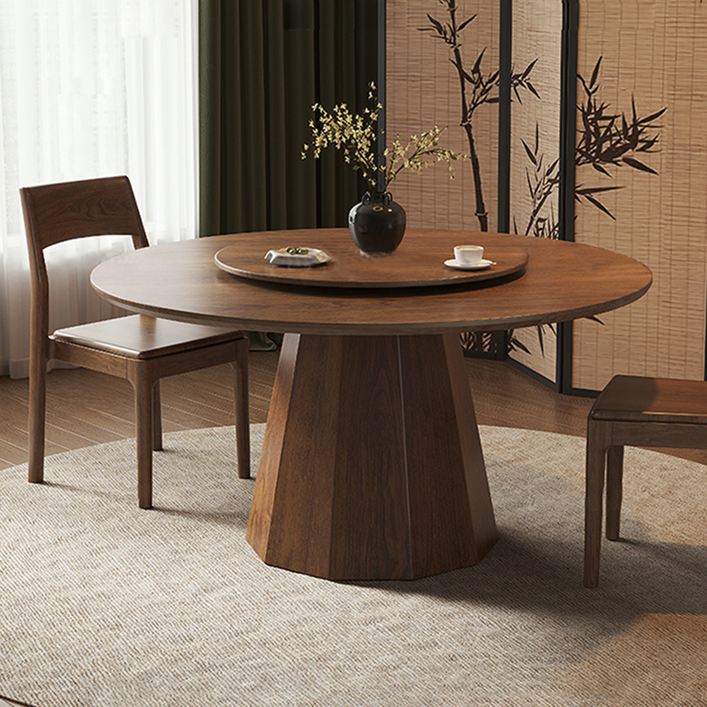 宋氏美学黑胡桃餐桌餐桌椅圆形现代简约实木转盘圆桌家用吃饭桌子,住宅家具,实木餐桌,淘宝优惠券,粉丝福利购,淘宝优惠卷