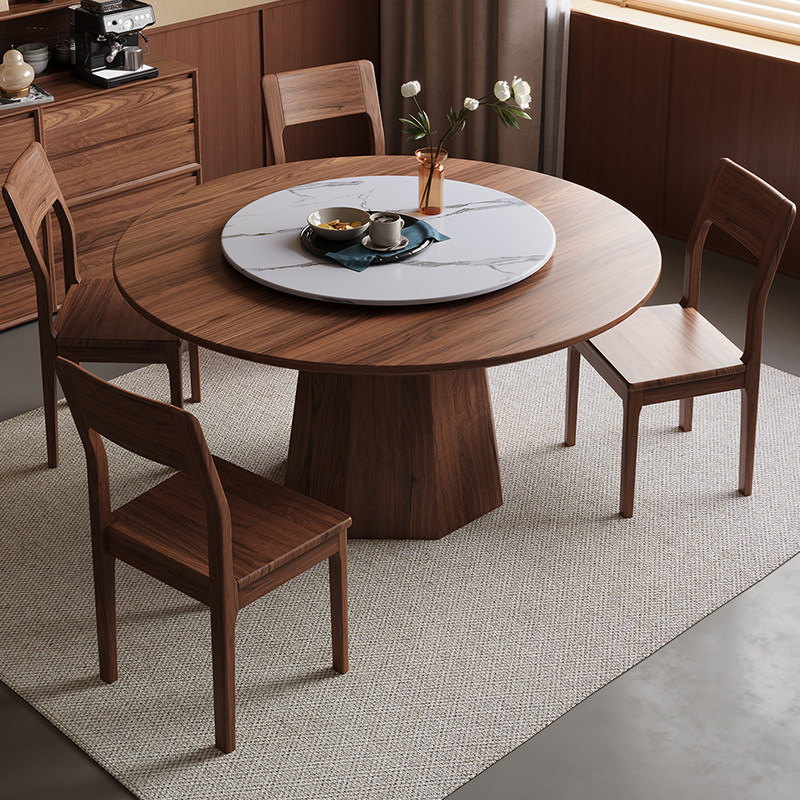 黑胡桃木实木圆桌2025新款现代简约圆餐桌中古风家用饭桌圆形餐桌,住宅家具,实木餐桌,淘宝优惠券,粉丝福利购,淘宝优惠卷