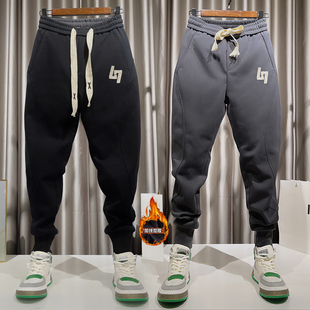 男款运动裤卫裤加绒裤子男裤2023新款冬款束脚裤春秋季刺绣休闲裤