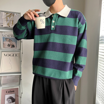 条纹毛衣男装宽松韩系慵懒风潮