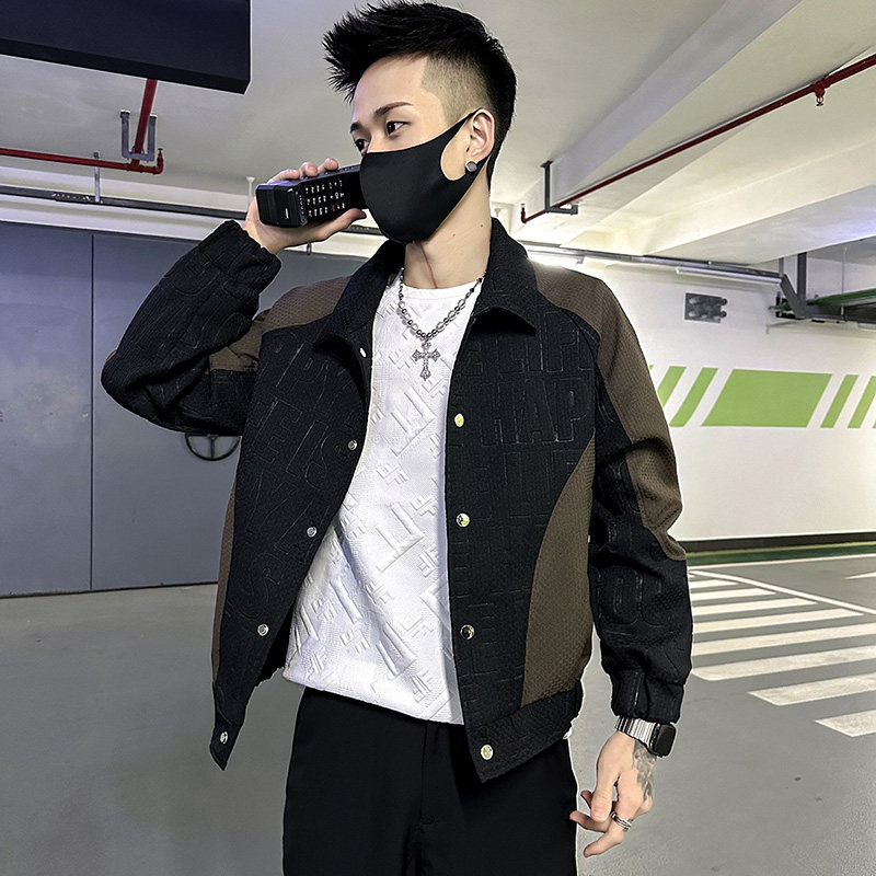 潮牌翻领春季韩版拼色