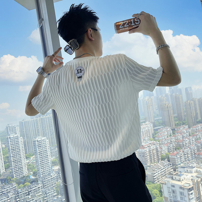 高级感冰丝T恤男ins潮牌夏季衣服短袖2023速干痞帅夏装男装半截袖