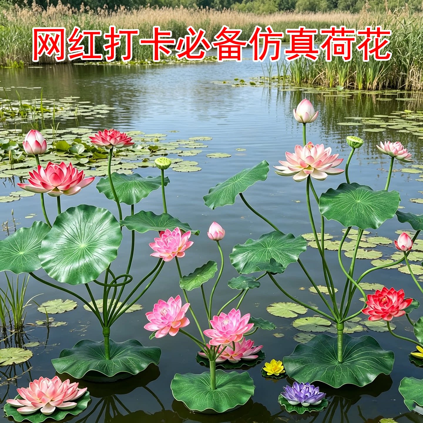 国风禅意仿真荷花莲蓬造景摆件