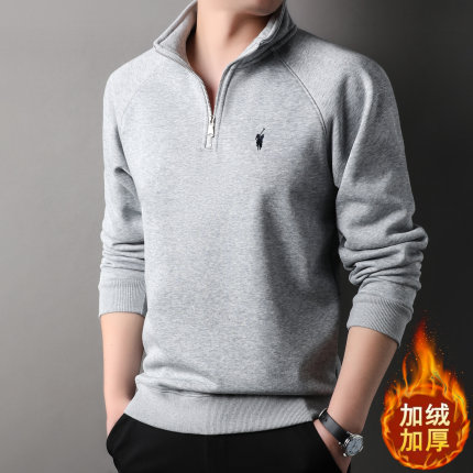 【奥莱品牌折扣】保罗男士卫衣纯棉面料冬款加绒拉链立领T恤上衣