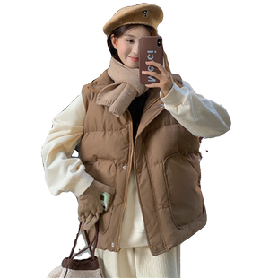 韩版羽绒棉马甲女坎肩2024秋冬季款宽松收腰显瘦气质坎肩背心上衣