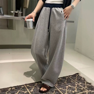 百搭长裤 女2025秋冬新款 刺绣小标拼接高腰显瘦抽绳阔腿休闲裤 韩版