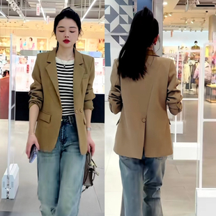 西服女上衣 百搭设计感通勤纯色后开叉小个子长袖 西装 女外套新款