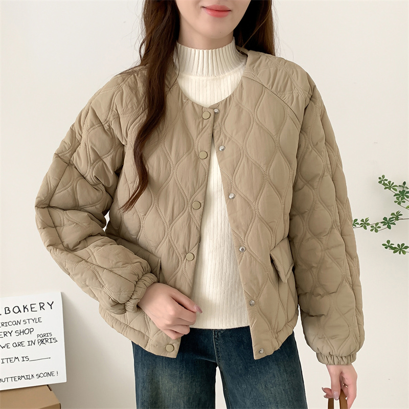 韩版菱形格小棉衣外套女