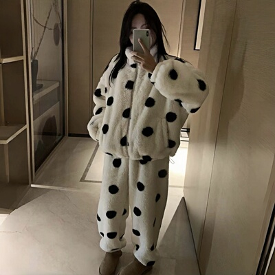 加厚加绒毛绒保暖居家服套装