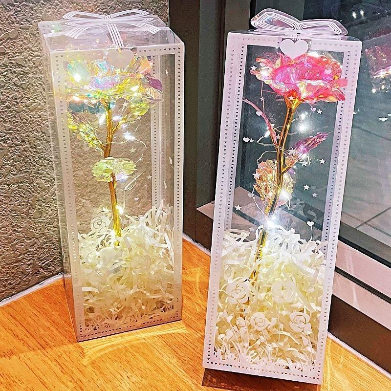 彩金玫瑰花束礼盒七彩炫光情人节生日礼物教师节花朵装饰送女朋友