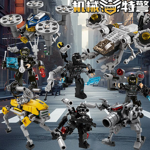 2026机械犬军事防爆小人仔警察特种兵越野悍马车男孩积木拼装玩具