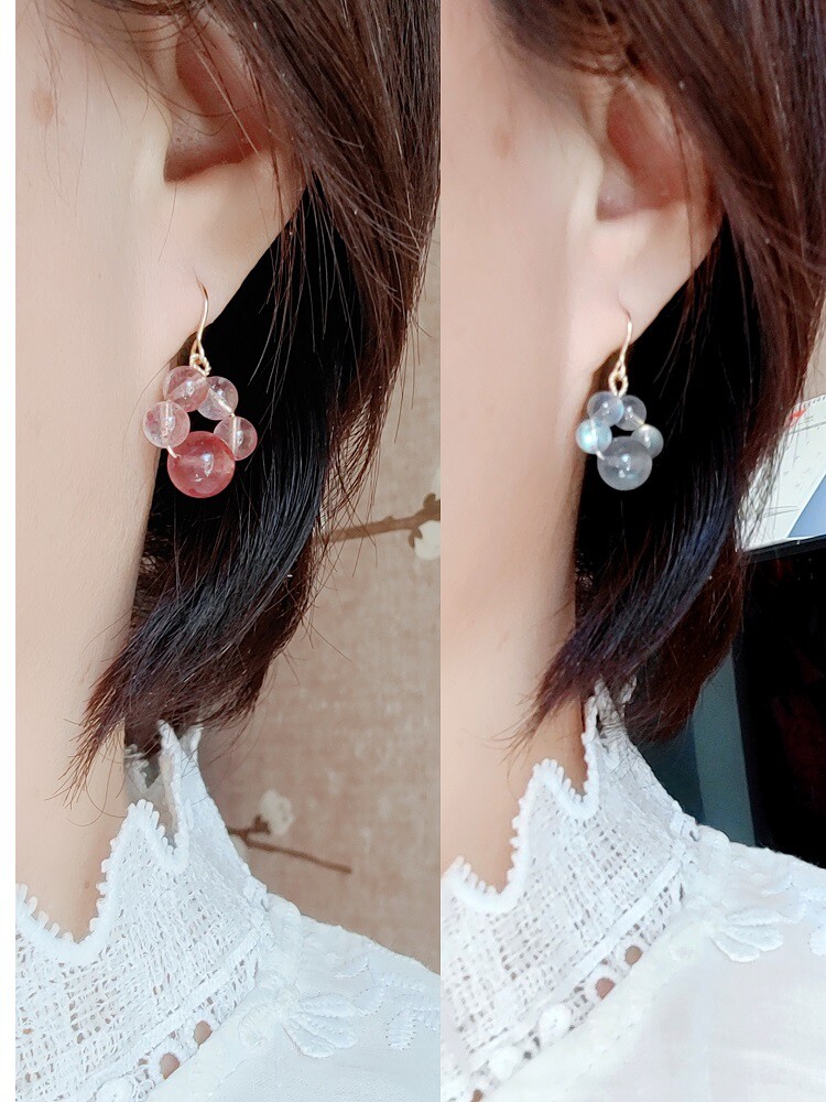 달콤한 애완동물 스타일 고양이 발톱 귀걸이 천연 딸기 크리스탈 월장석 귀걸이 슈퍼 슬리밍 둥근 얼굴에 적합 다용도 귀걸이