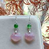 天然粉盐源玛瑙耳环和田碧玉耳饰新中式 复古温婉气质长款 纯银耳环