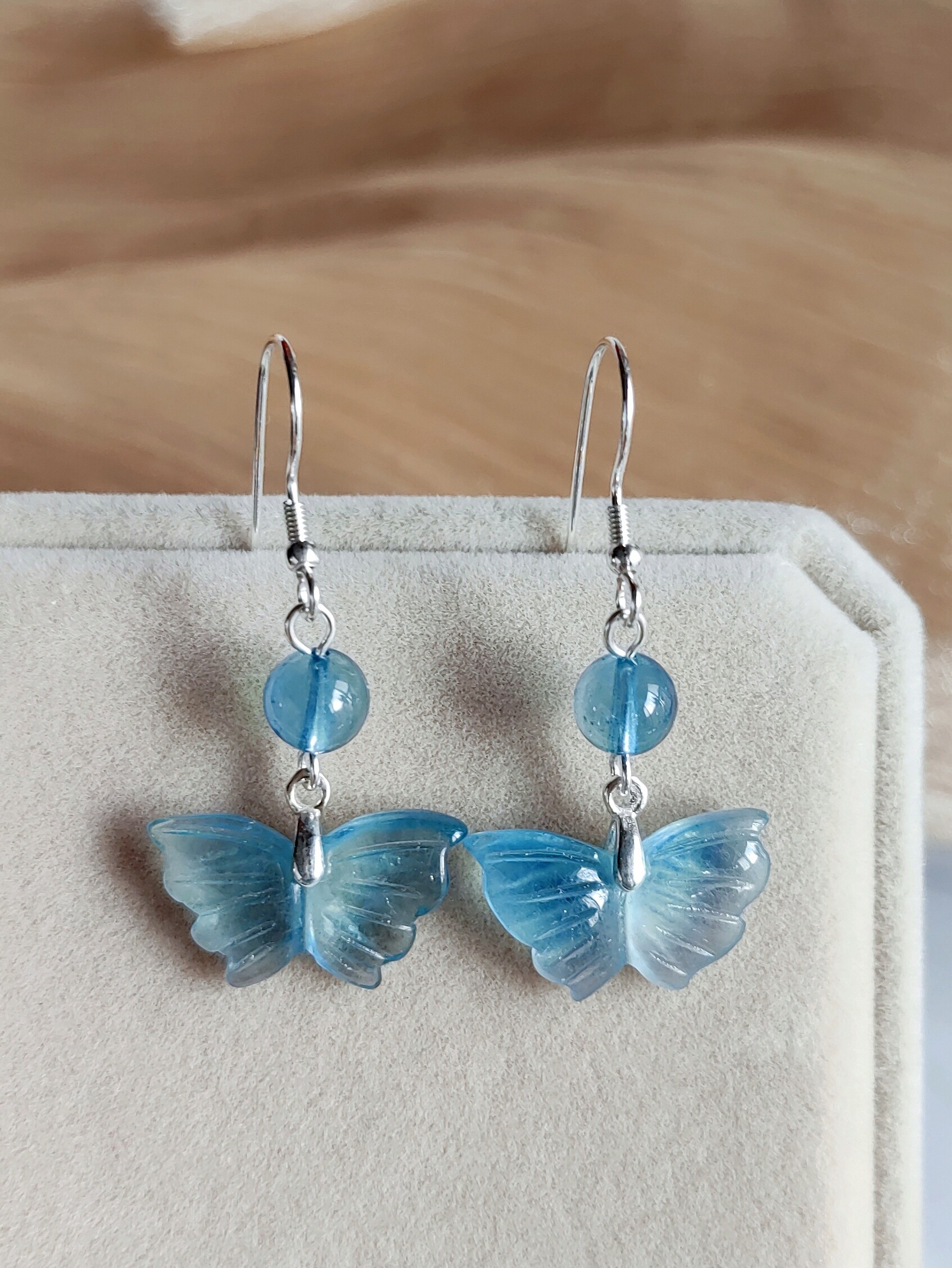 천연 아이스 아쿠아마린 귀걸이 최적화되지 않은 캣아이 등급 모거나이트 피닉스 귀걸이 롱 라이트 럭셔리  귀걸이