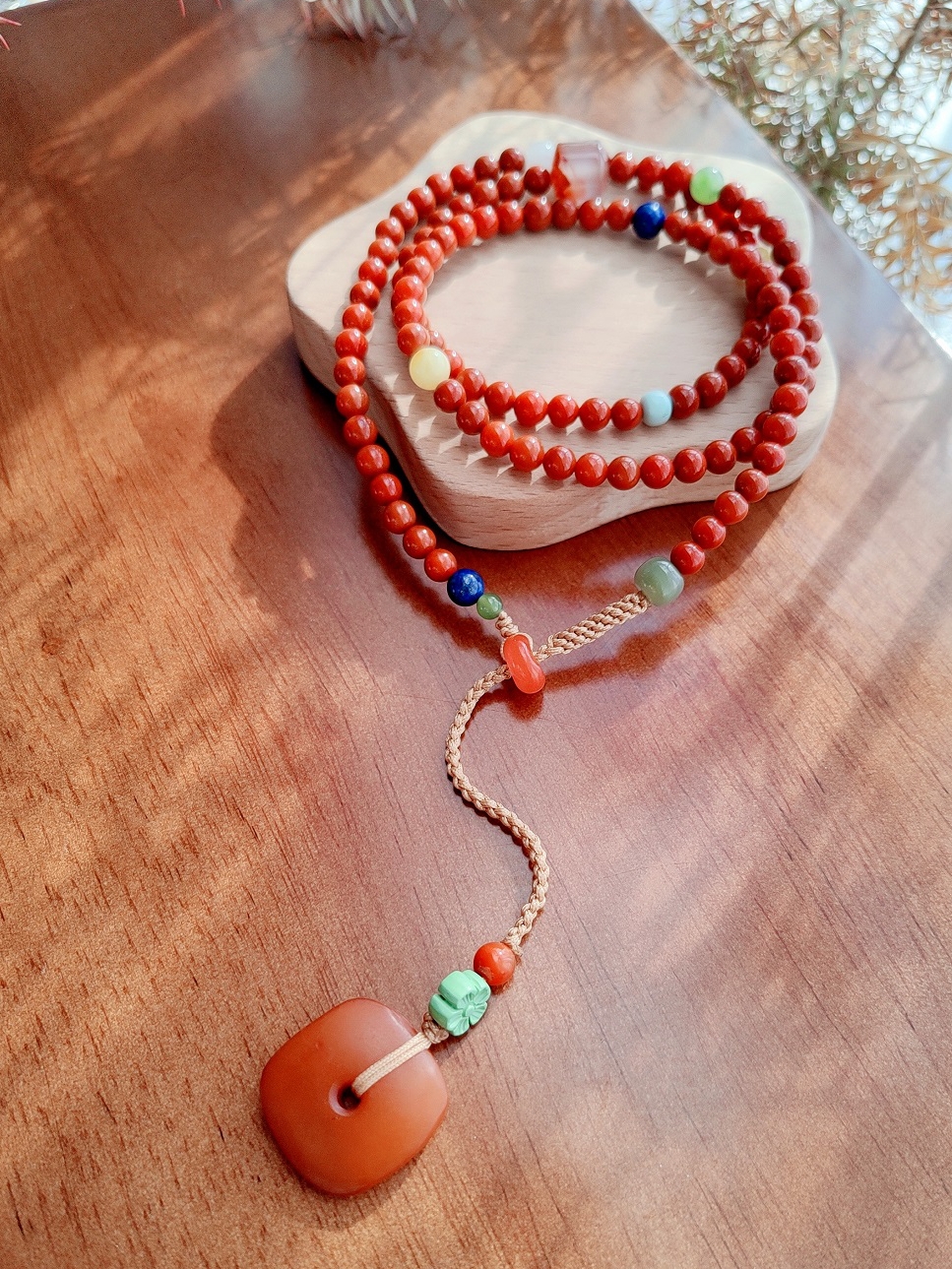 原矿瓦西料柿子红南红108颗手持手链念珠老蜜蜡项链文玩龙年国潮