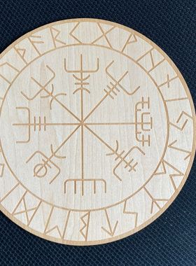 15cm木质杯垫镂空木头餐垫五芒星如尼符文摆件用品Altar Tile