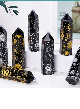 黑曜石能量六棱柱水晶柱
