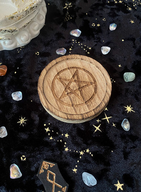 五芒星烛台木质圆盘仪式配件