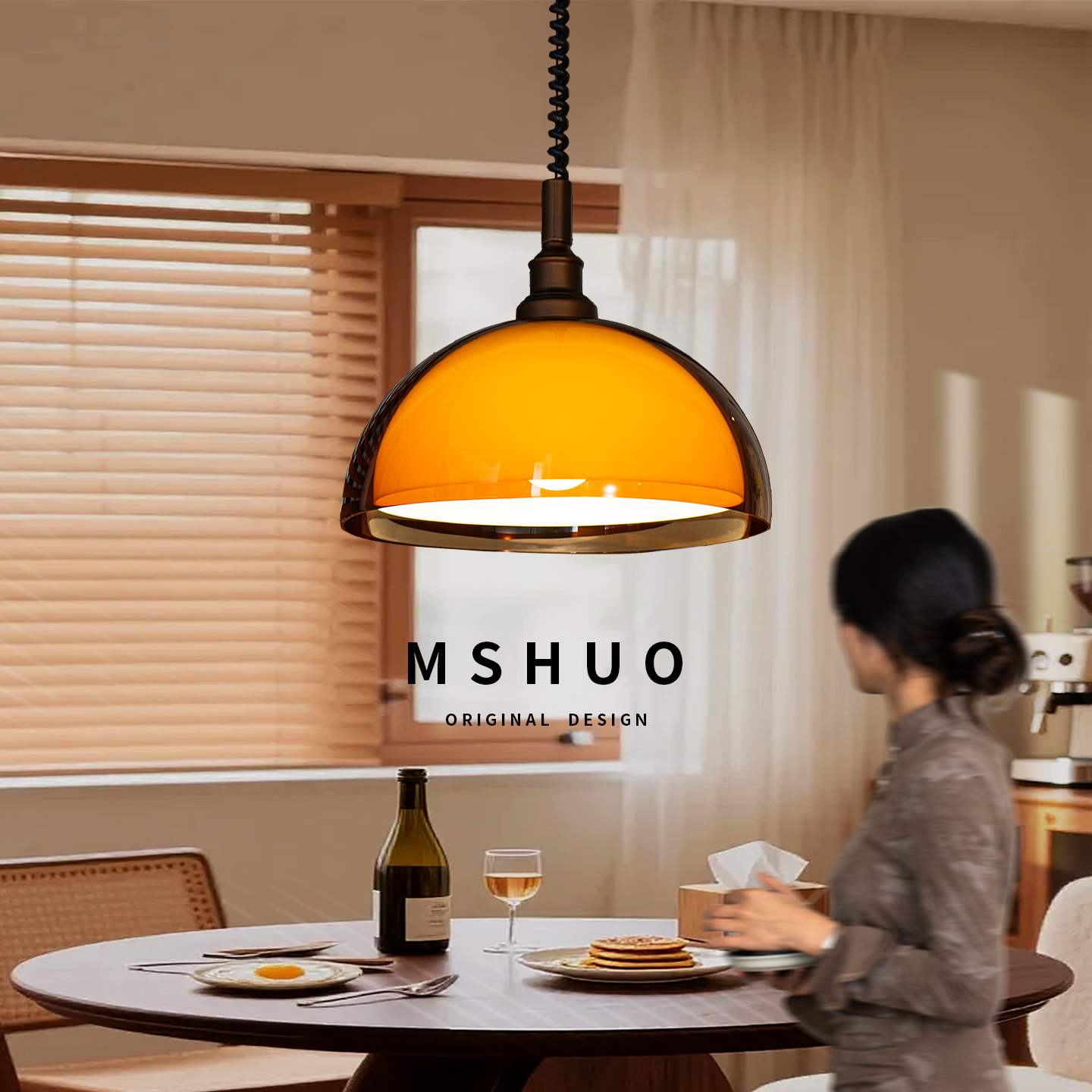 餐厅吊灯中古风包豪斯复古可升降餐桌吧台灯具现代简约美式小吊灯