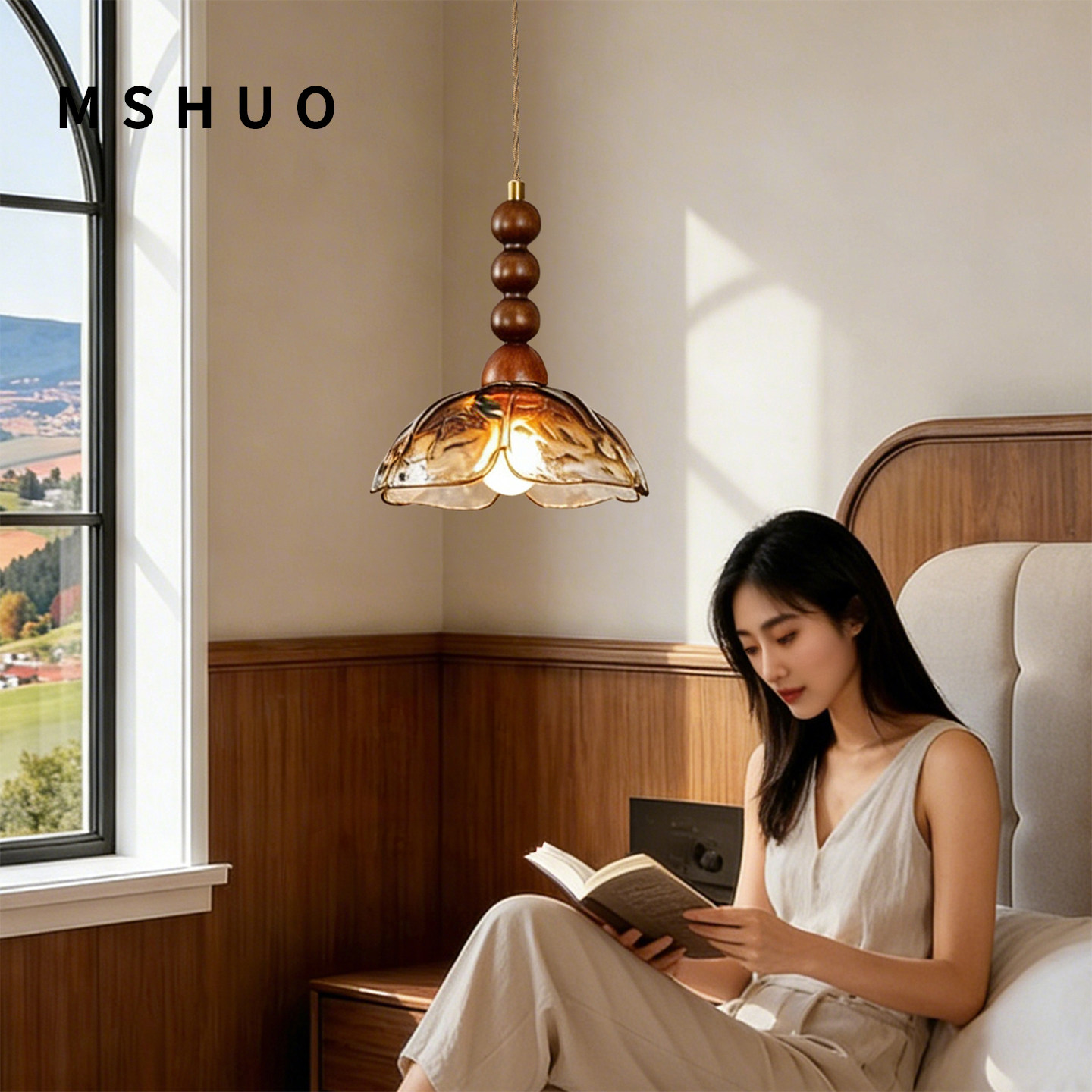 床头吊灯美式复古大气客厅背景墙灯中古风高级感玄关过道小吊灯