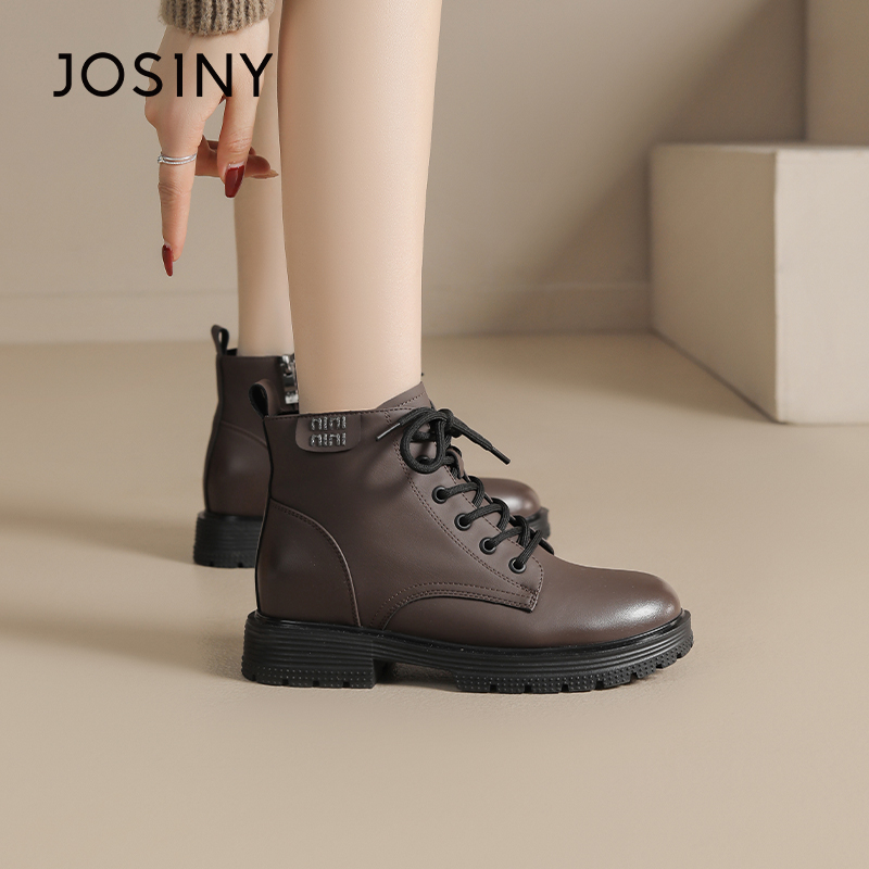 卓诗尼粗跟马丁靴女英伦风系带