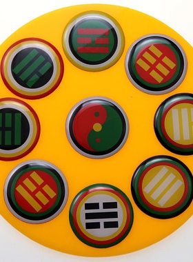 黄铜版单面30公分 12公分五龙盘太极墙黄白红绿黑五色八卦盘