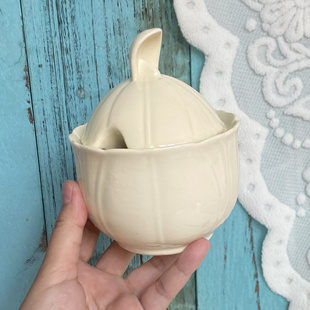 外贸原单 北欧ins复古奶黄色陶瓷厨房调料罐盐罐家用味精罐调味罐