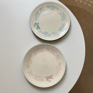 THRESHOLD家釉下彩陶瓷菜盘子大号西餐餐盘意面盘手绘珠点浮雕盘