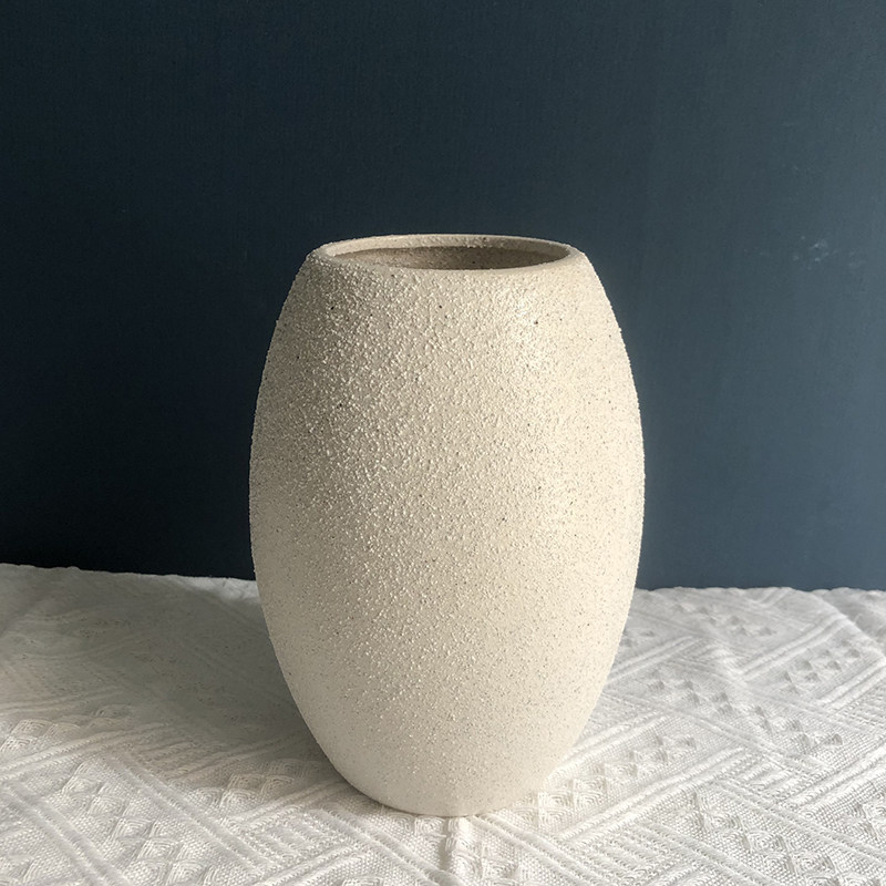 尾单纯白色砂陶花瓶桌面摆件粗陶花插客厅干花花插简约北欧风ins