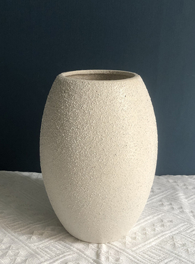 尾单纯白色砂陶花瓶桌面摆件粗陶花插客厅干花花插简约北欧风ins