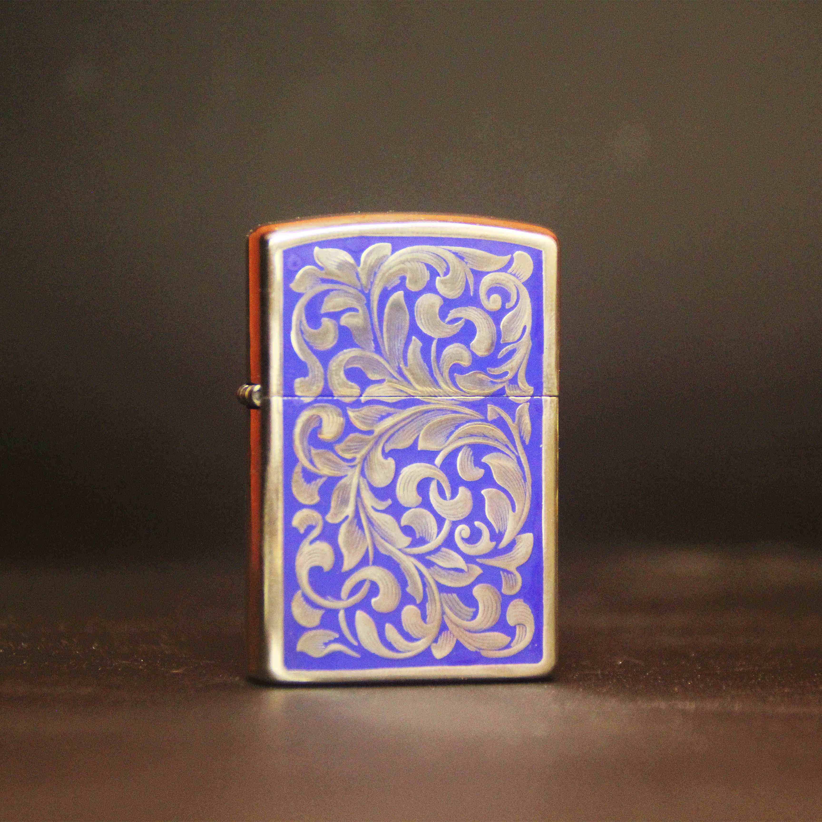 佐罗二代浮雕银蓝唐草纯铜原装打火机创意个性经典常规