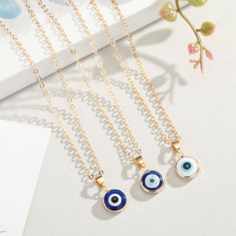 土耳其恶魔之眼项链蓝眼睛吊坠项链女 blue eyed women necklace
