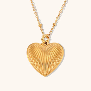 Pendant 欧美条纹桃心吊坠饰品不锈钢项链 Peach Heart Necklace