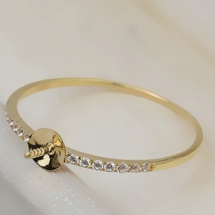 18k金珍珠戒指闭口配件空托可DIY手工轻奢高级设计感手饰不带珍珠