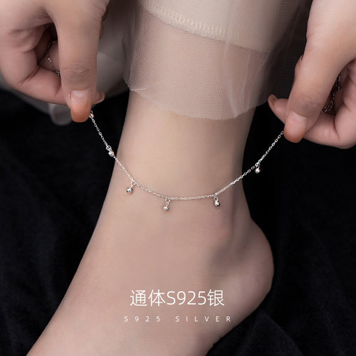 S925纯银小圆珠脚链女