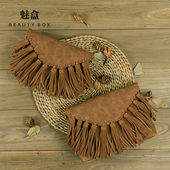 休闲女包新款 简约手拿包纯手工原创时尚 复古气质手抓包真皮流苏小