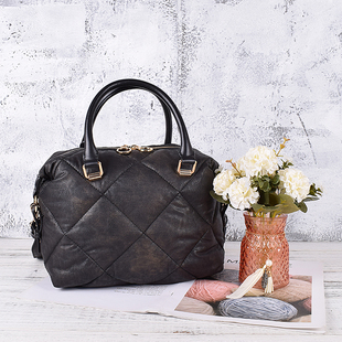 冬季休闲菱格车缝线小方包时尚女斜挎包炫酷黑色新款单肩袋手提包