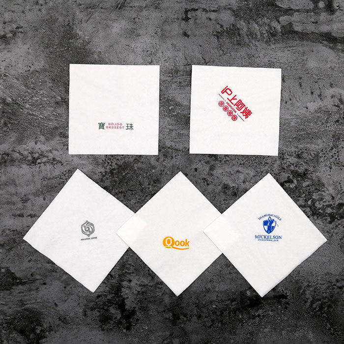 23公分4折餐巾白色本色环保印刷单层双层纯木浆纸巾100片正品