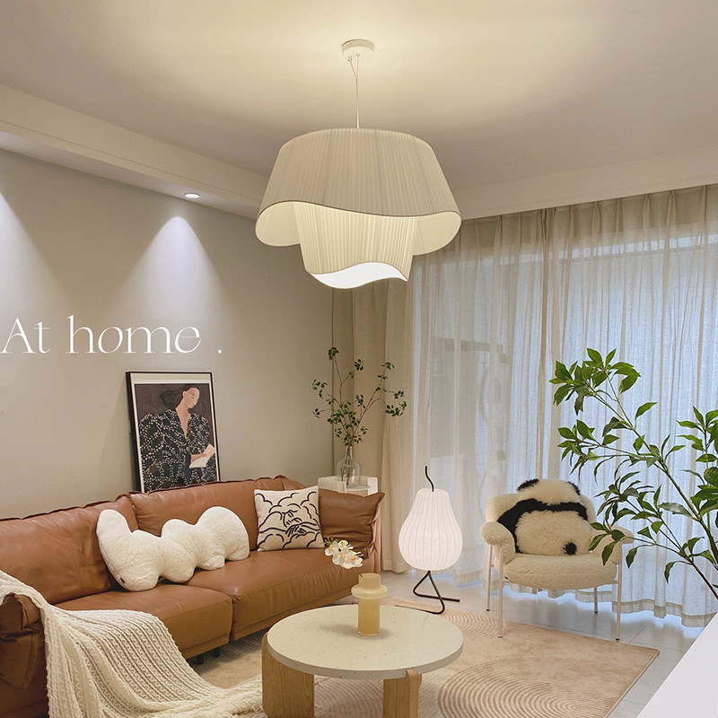 优选灯魅中古日系吊灯法式奶油风客厅灯主卧室餐厅布艺复古艺术吊