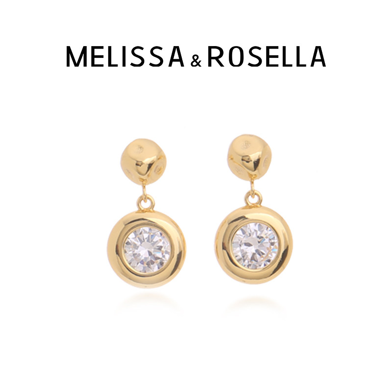 MELISSA&ROSELLA大号圆型锆石耳钉爆闪气质高级感轻奢气质耳饰