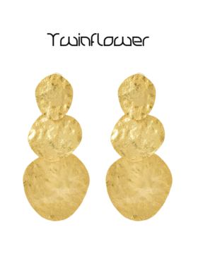 twinflower新年复古锤纹叠片金色耳钉轻薄重工耳环小众高级肌理感