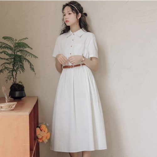 学院风小清新短袖衬衫连衣裙女夏