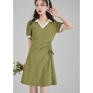 polo领连衣裙女夏装2025新款法式高级感小个子收腰显瘦通勤小黑裙