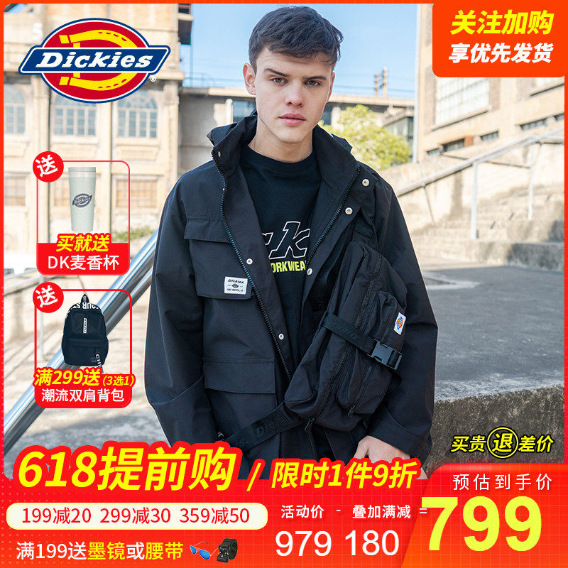 Dickies可拆卸腰包夹克 男式隐藏帽设计防溅水外套上衣DK007402 Y