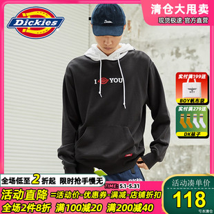 Dickies印花撞色拼接连帽卫衣男情侣2024冬季 上衣宽松8150 新品