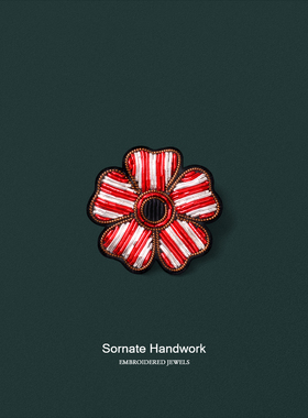 植物红色花朵胸针高档女设计感小众饰品手工刺绣徽章别针高档配饰