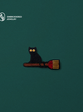 精致手工刺绣布艺徽章猫咪胸针设计感小众饰品别针装饰衣服配饰女